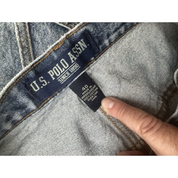 US Polo Assn Shorts Big Mens 40 Blue Denim Carpenter Baggy Distressed Loose Y2K - Picture 7 of 8